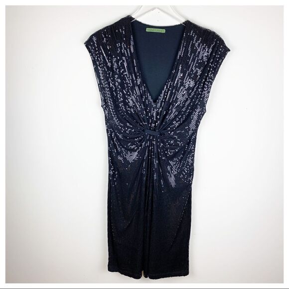 VELVET Black Sequined Cap Sleeve V-Neck Cocktail Dress M‎ - Picture 3 of 14